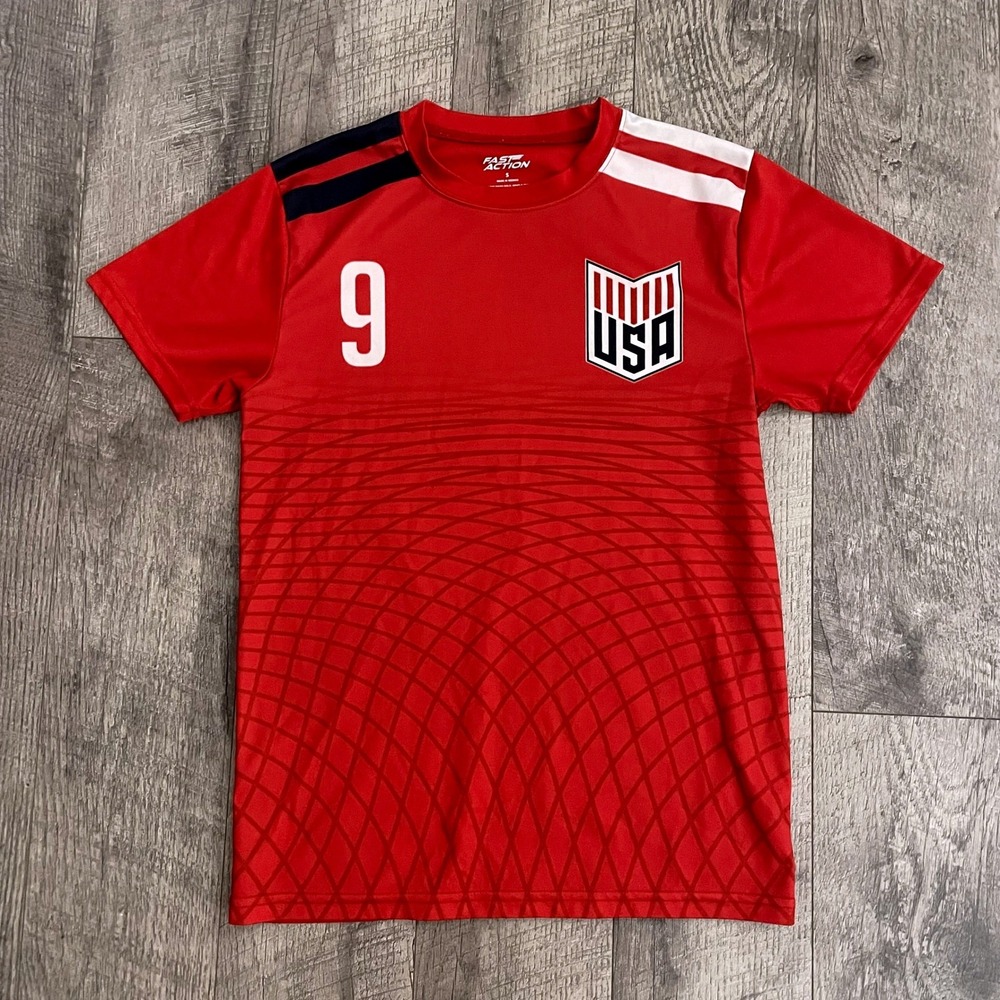 Fast Action USA Soccer Jersey Red Number 9 Graphic Training Shirt Small